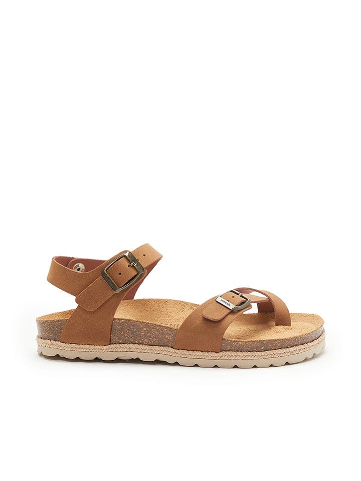 Leren teenslippers "Eisa" lichtbruin