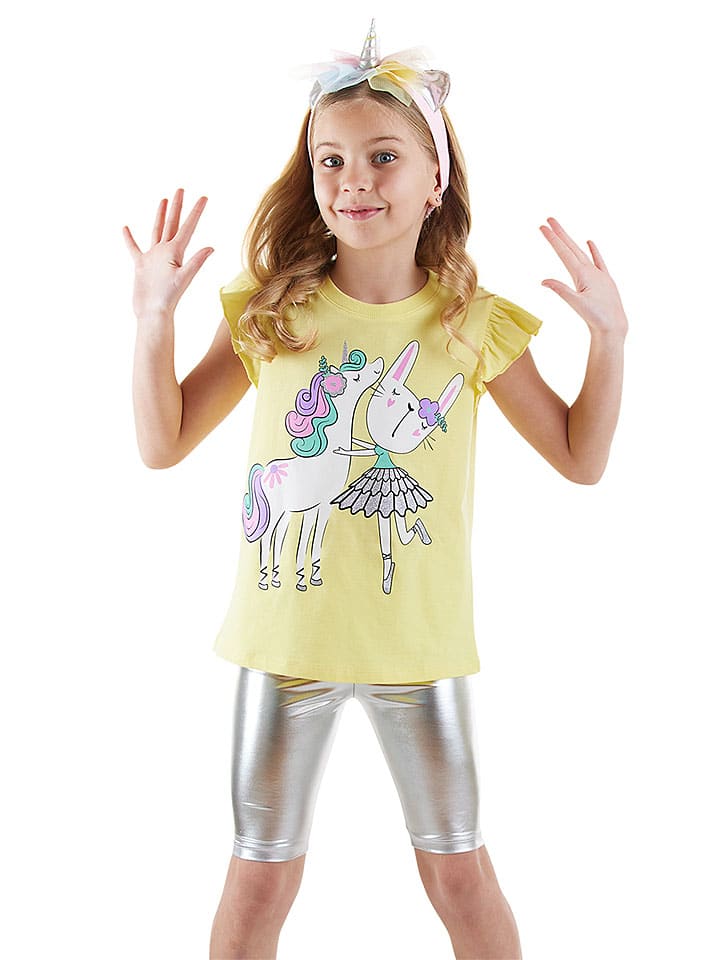 2-delige outfit geel/zilverkleurig