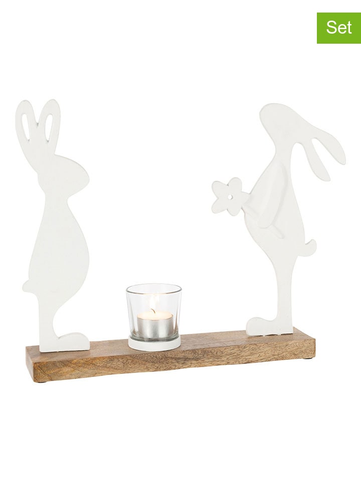 2er-Set: Teelichthalter in Weiß - (B)30 x (H)29 x (T)5 cm