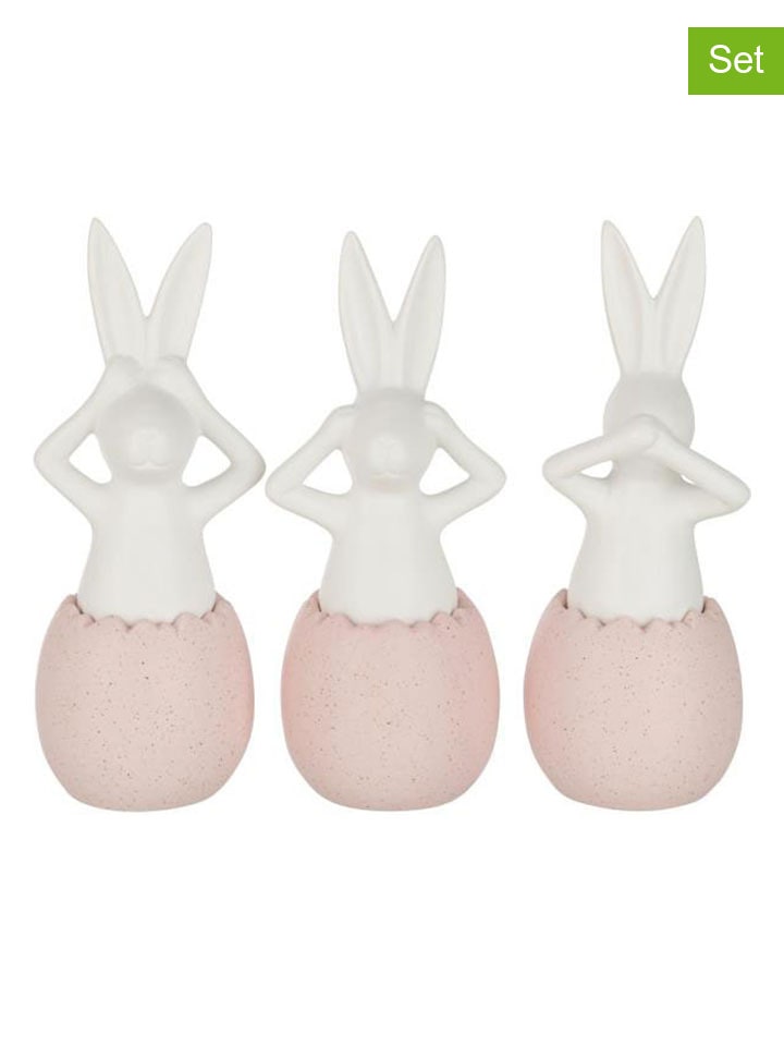 3er-Set: Dekofiguren "Hase" in Rosa/ Weiß - (H)25 x Ø 9 cm