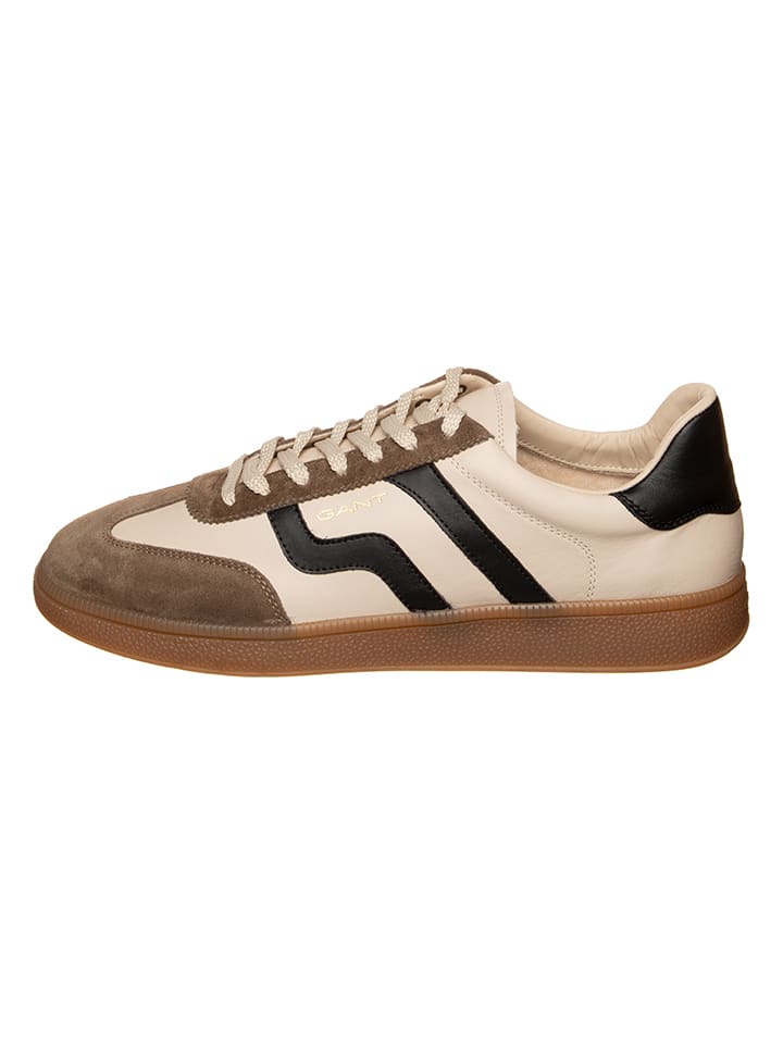 Leder-Sneakers in Creme/ Braun/ Schwarz