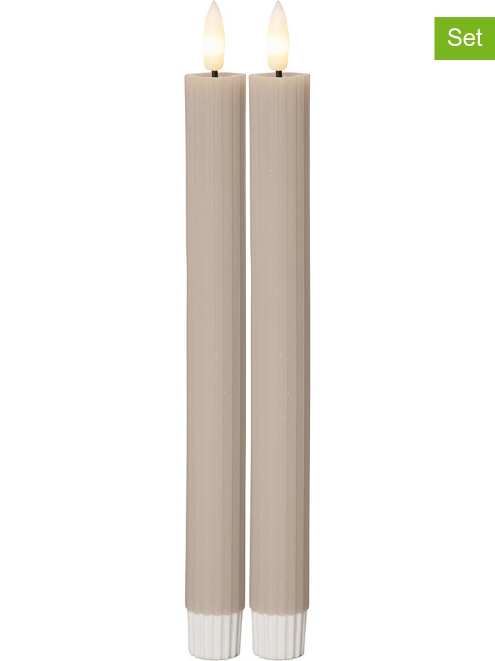 2er-Set: LED-Kerzen "Flamme Stripe" in Beige - (H)25 cm