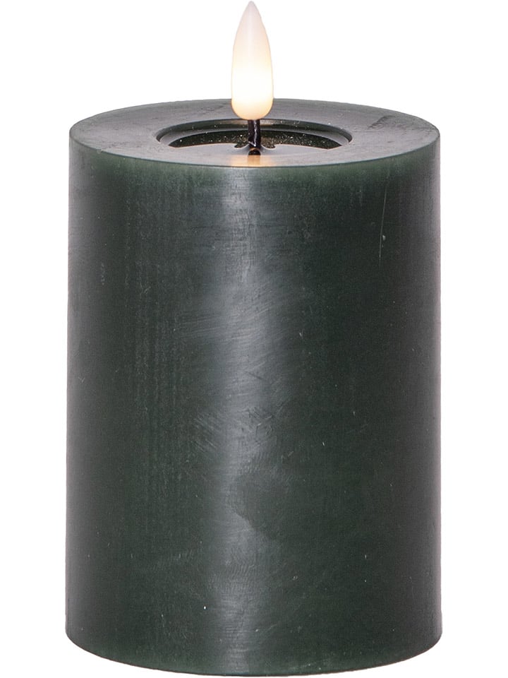 Ledwindlicht "Flamme Flow Pillar" donkergroen - (H)12,5 x Ø 7,5 cm