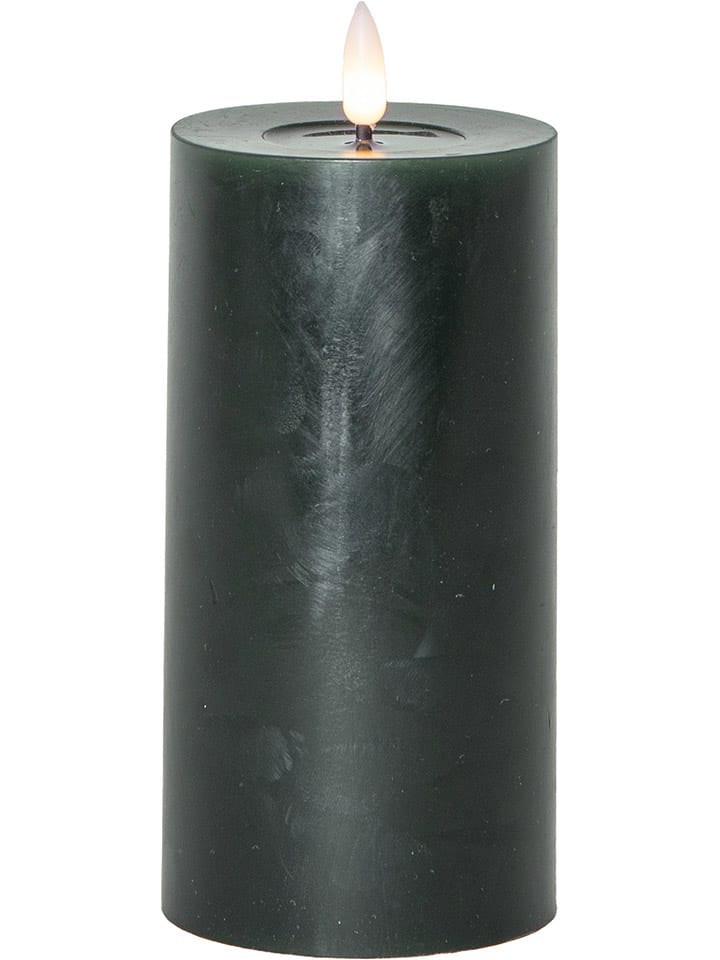 Ledwindlicht "Flamme Flow Pillar" donkergroen - (H)17,5 x Ø 7,5 cm
