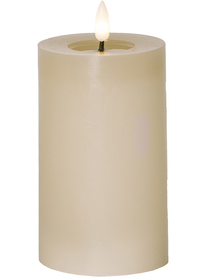 LED-Windlicht "Flamme Flow Pillar" in Beige - (H)15 x Ø 7,5 cm