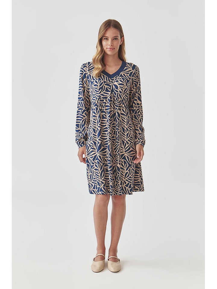 Kleid in Dunkelblau/ Beige