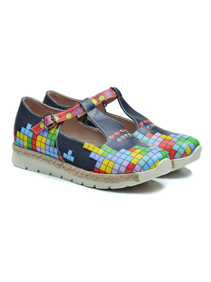 Leder-Ballerinas in Schwarz/ Bunt