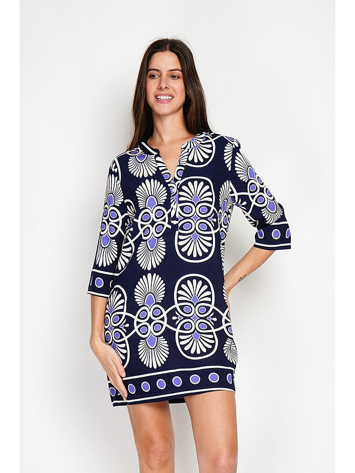 Kleid in Dunkelblau/ Weiß