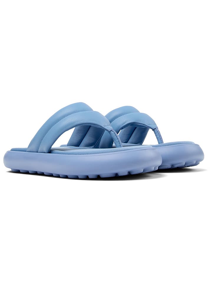 Leren teenslippers lichtblauw