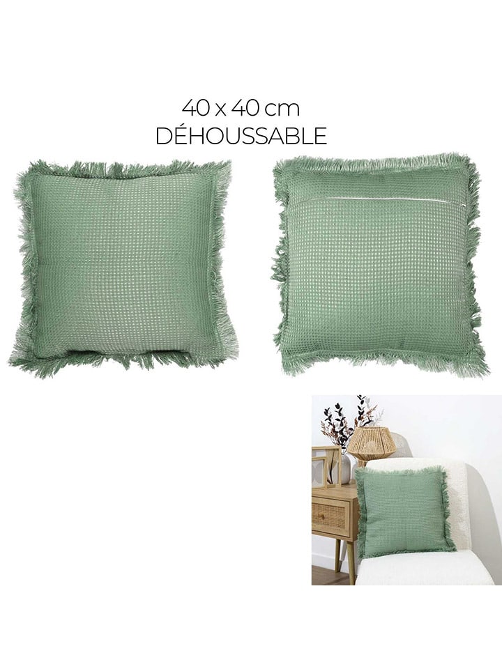 Kissen ''Gaufre'' in Grün - (L)40 x (B)40 cm