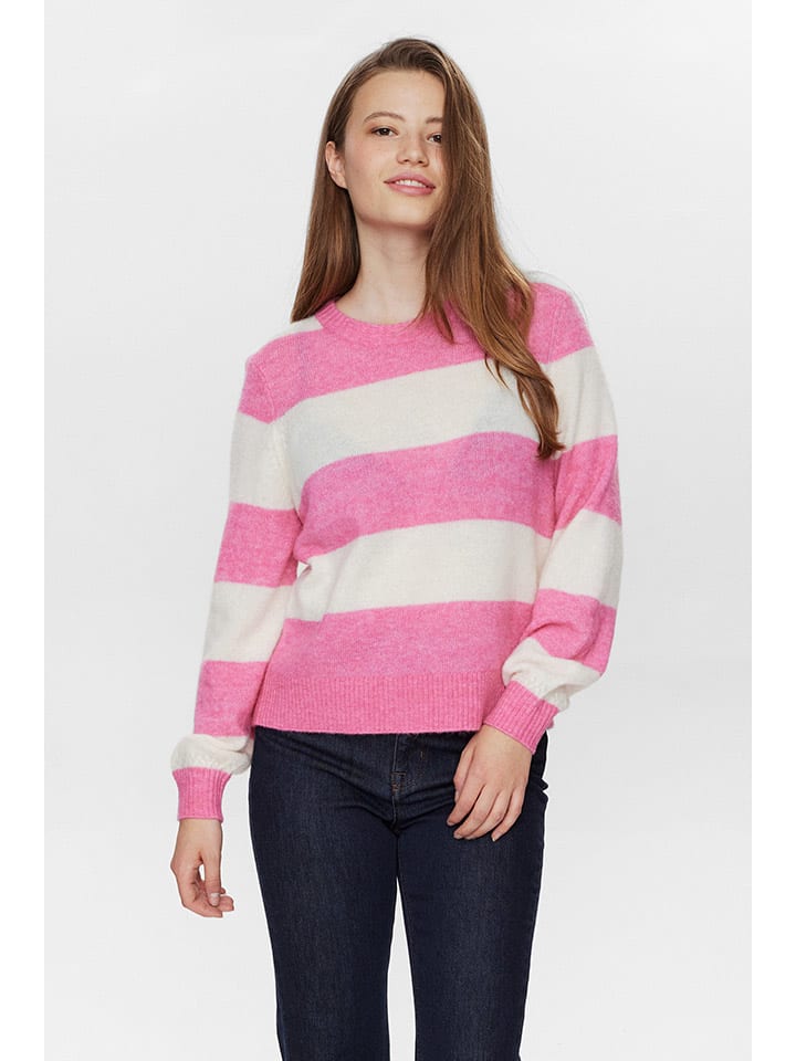 Sweter w kolorze różowo-białym