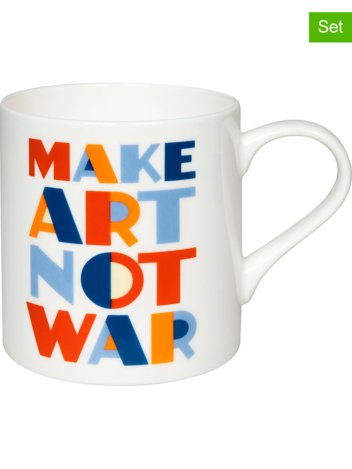 2er-Set: Kaffeetassen "Make Art Not War" in Weiß/ Bunt - 385 ml