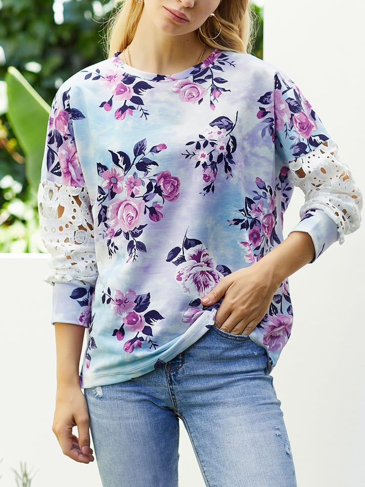 Sweatshirt in Hellblau/ Lila