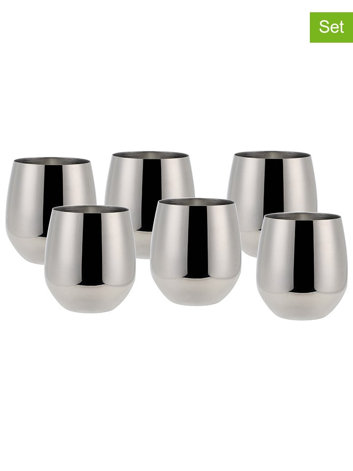6-delige set: wijnbekers zilverkleurig - 500 ml