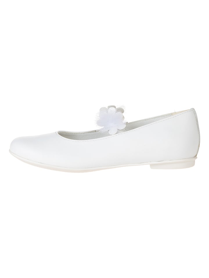 Leder-Spangenballerinas in Weiß