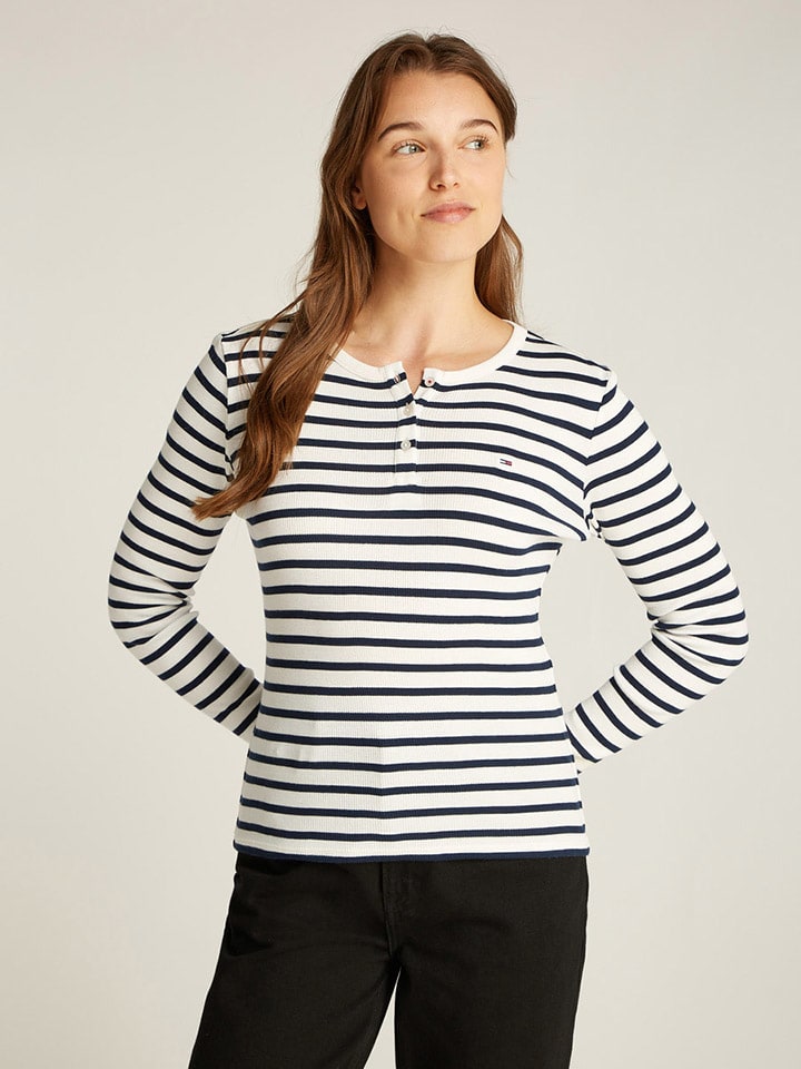 Longsleeve wit/donkerblauw