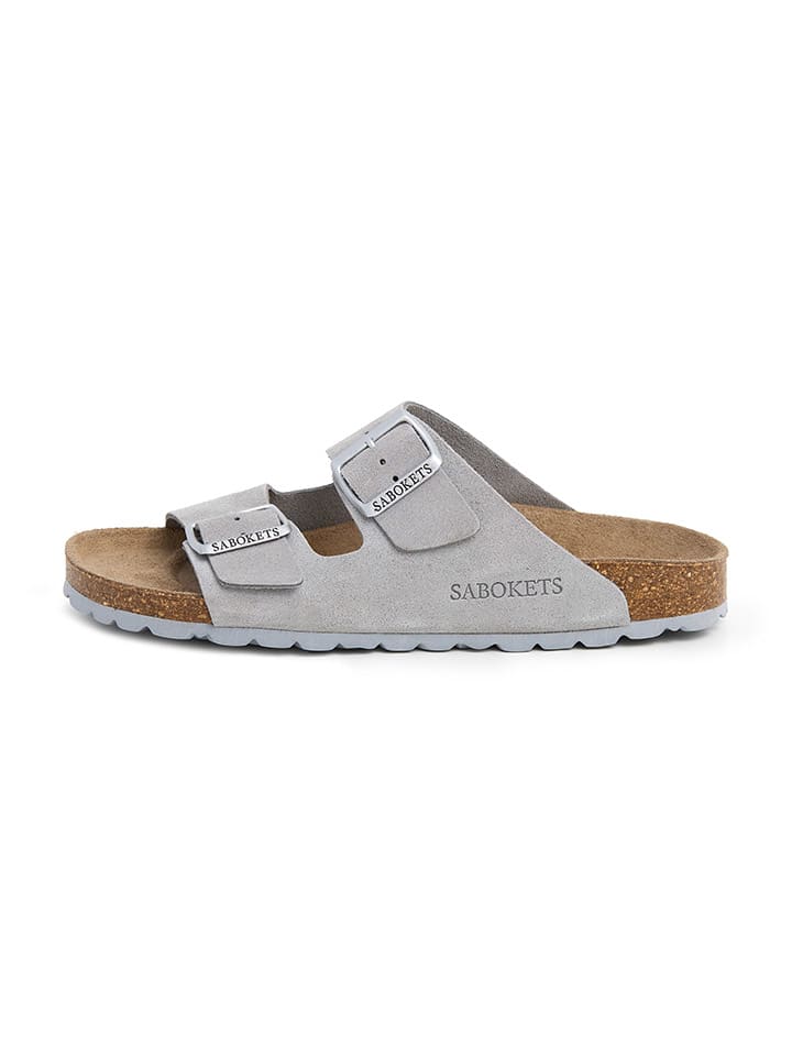 Leren slippers grijs