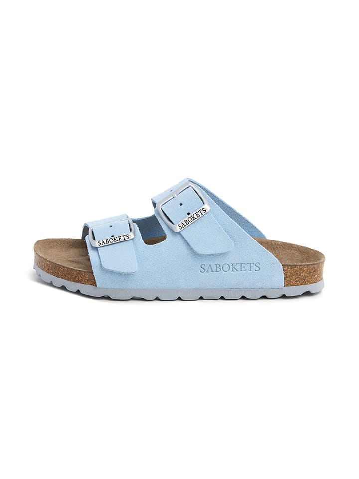 Leder-Pantoletten in Hellblau