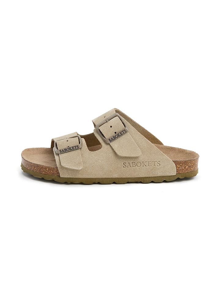 Leren slippers kaki