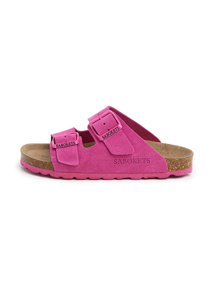 Leder-Pantoletten in Pink