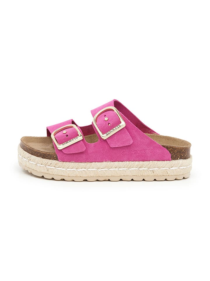 Leder-Pantoletten in Pink