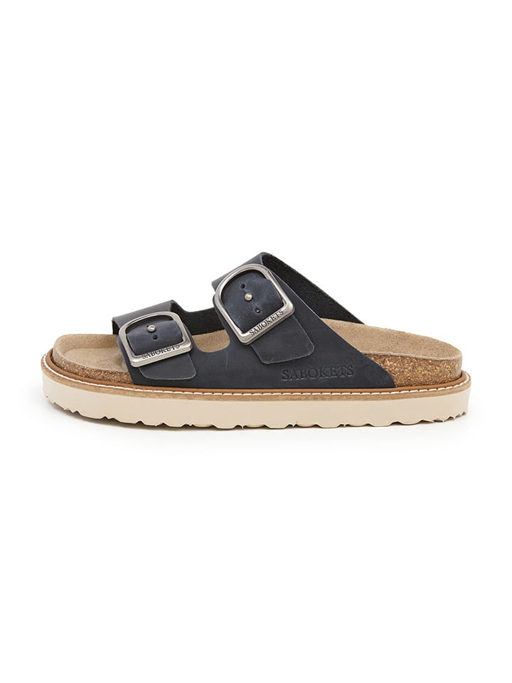 Leren slippers donkerblauw