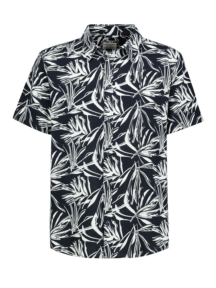 Blouse donkerblauw/wit