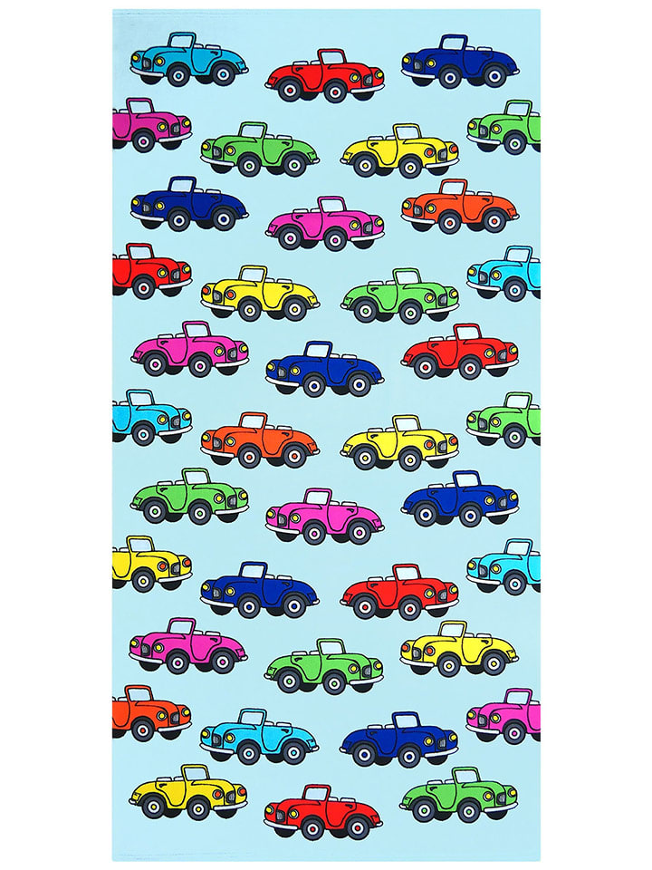 Microvezel strandlaken "Cars" turquoise/meerkleurig - (L)140 x (B)70 cm