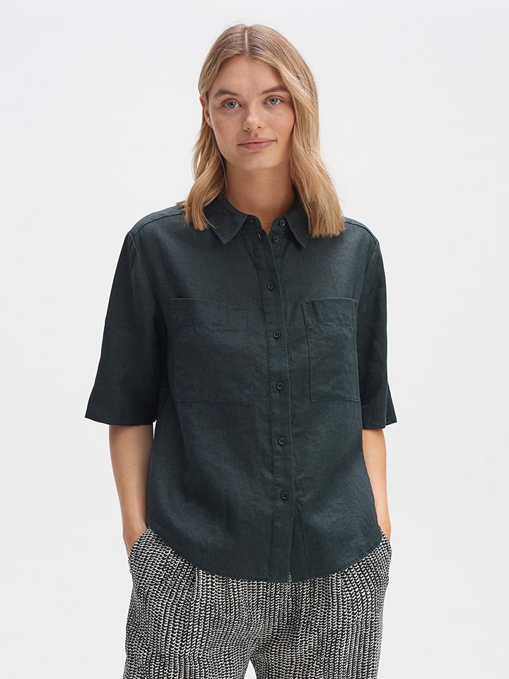 Leinen-Bluse in Anthrazit