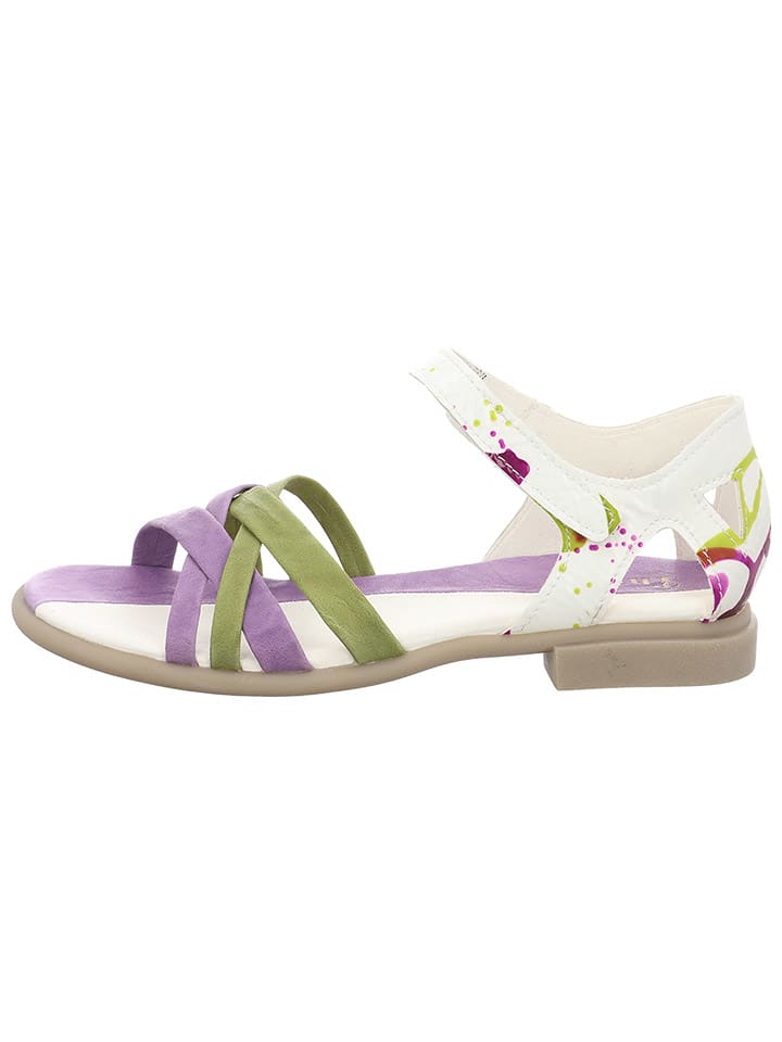 Leder-Sandalen in Khaki/ Weiß/ Lila