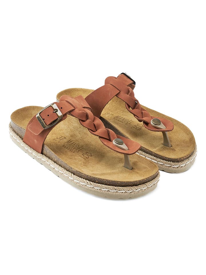 Leren teenslippers lichtbruin