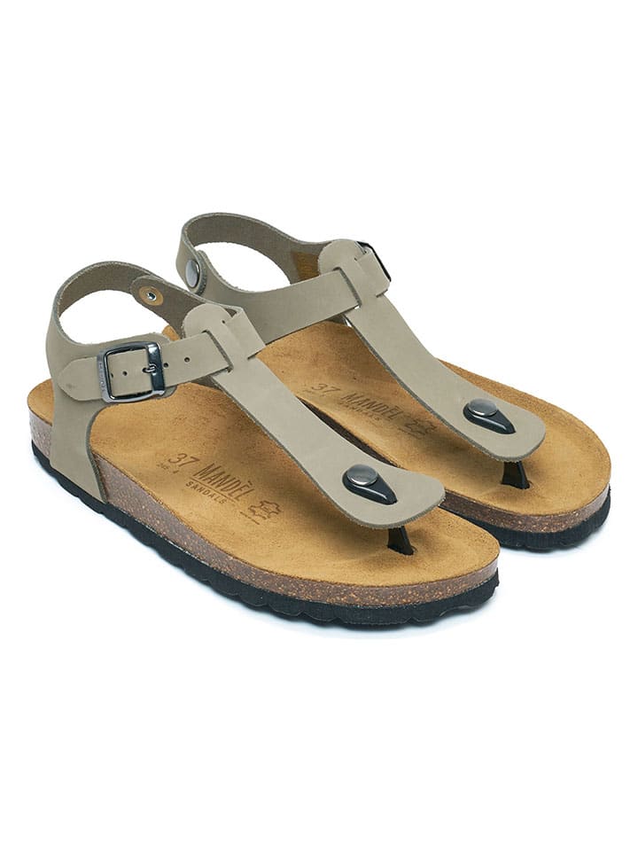 Leder-Zehensandalen in Grau
