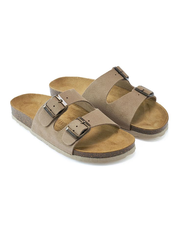 Leren slippers taupe