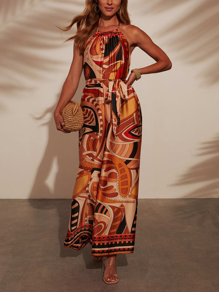 Jumpsuit in Camel/ Rot
