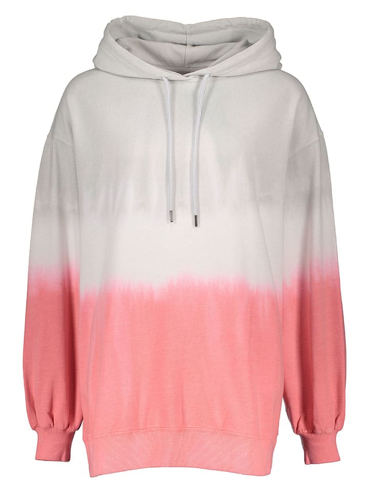 Hoodie in Hellgrau/ Weiß/ Pink