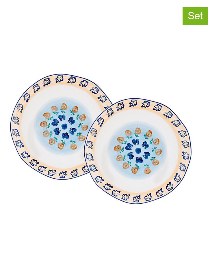 2er-Set: Servierteller "Napoli" in Weiß/ Blau/ Orange - Ø 30 cm