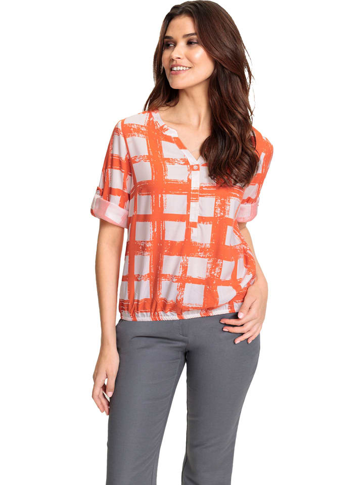 Bluse in Orange/ Weiß