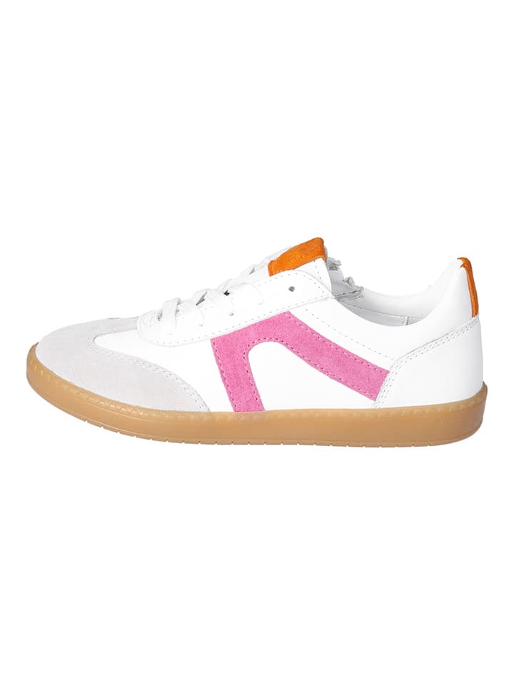 Leder-Sneakers in Weiß/ Pink