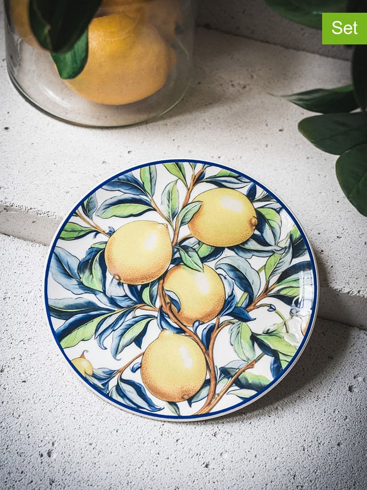 6-delige set: dessertborden blauw/geel - Ø 19 cm