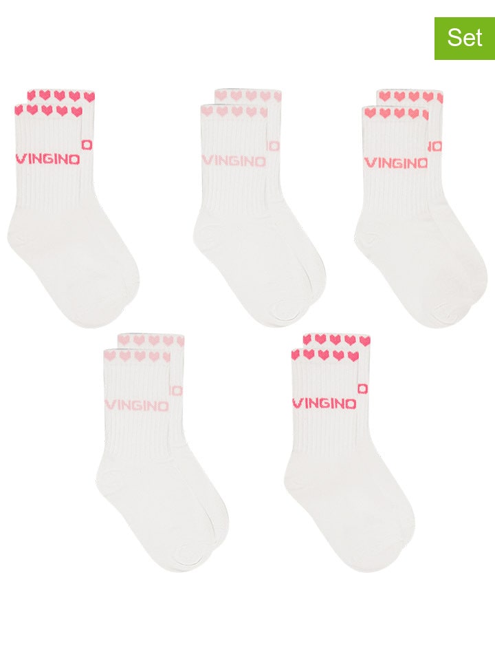 5er-Set: Socken in Weiß/ Pink