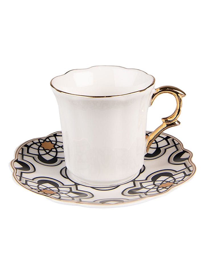 Kaffeetasse in Weiß/ Schwarz/ Beige - 95 ml