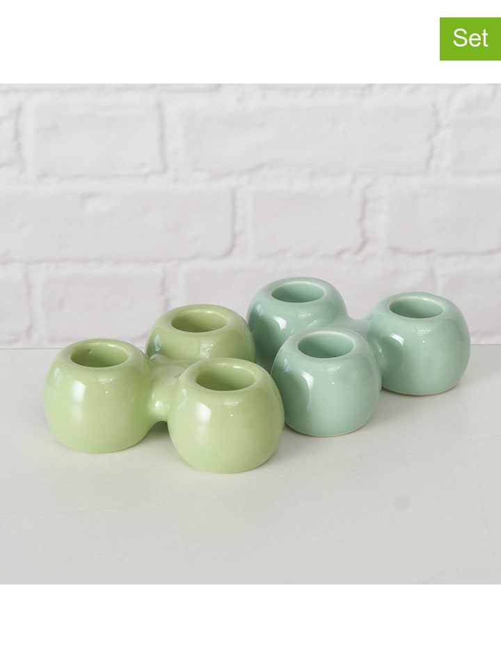 2er-Set: Kerzenleuchter "Ronda" in Grün/ Mint - (H)3,5 cm
