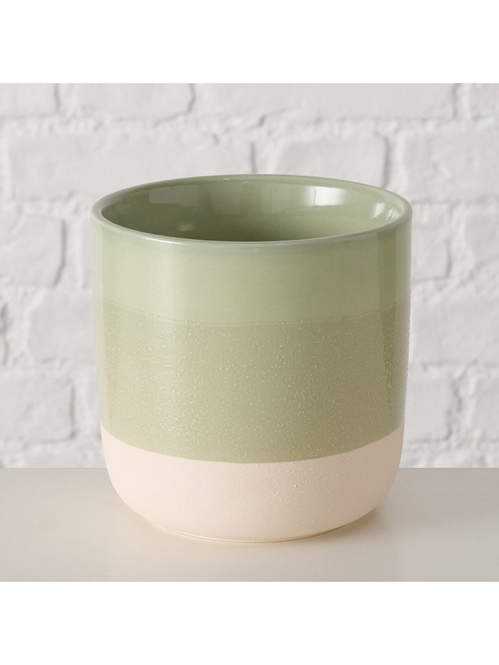 Overpot "Marlo" groen/crème - (H)13,2 x Ø 13,4 cm