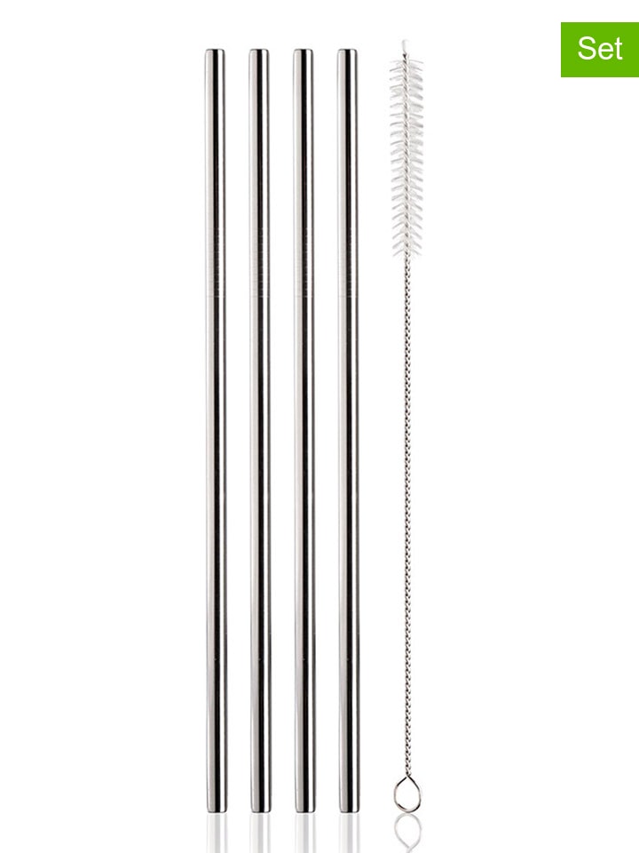 Słomki (3 szt.) w kolorze srebrnym - dł. 25 cm