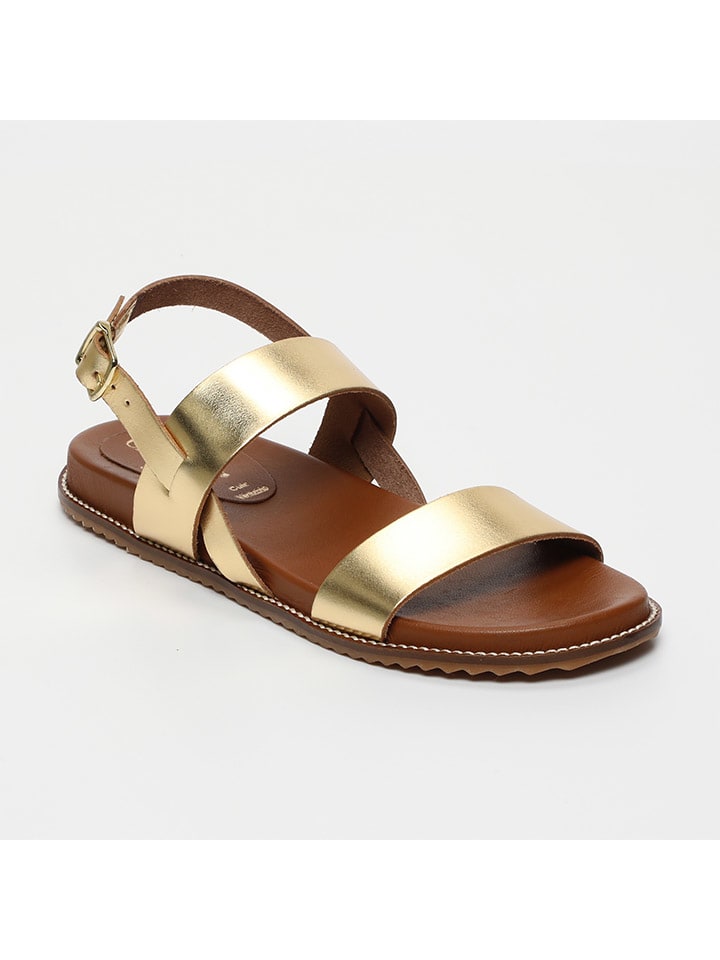 Leder-Sandalen in Gold