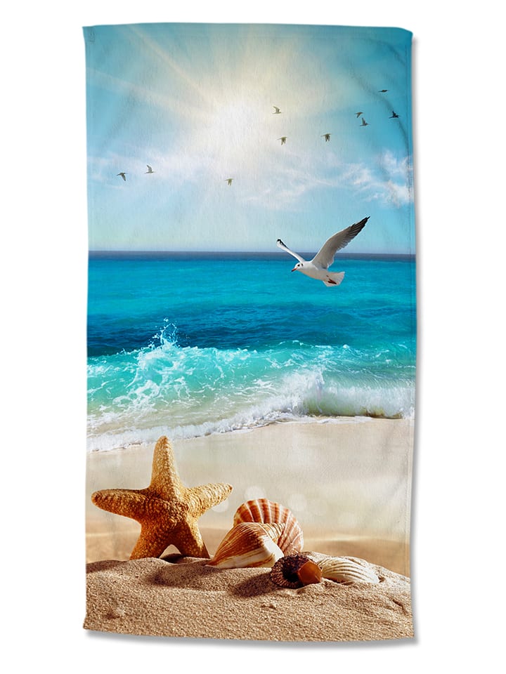 Ręcznik plażowy "Sealife" w kolorze beżowo-niebieskim