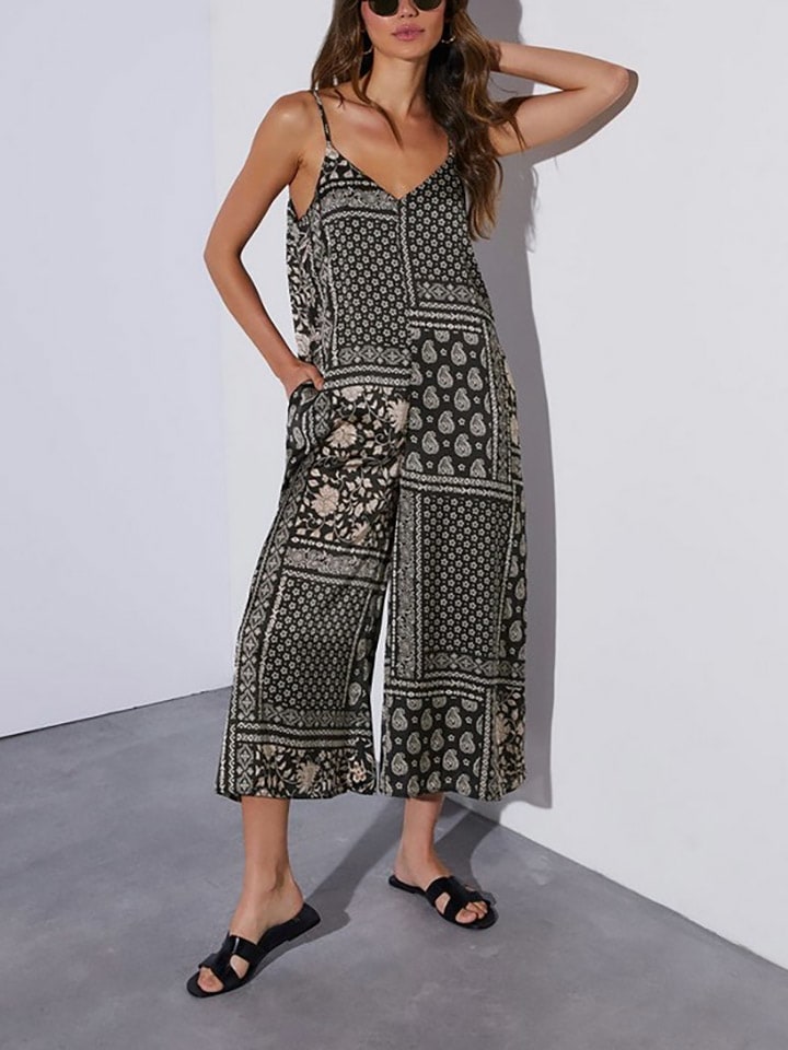 Jumpsuit zwart/crème
