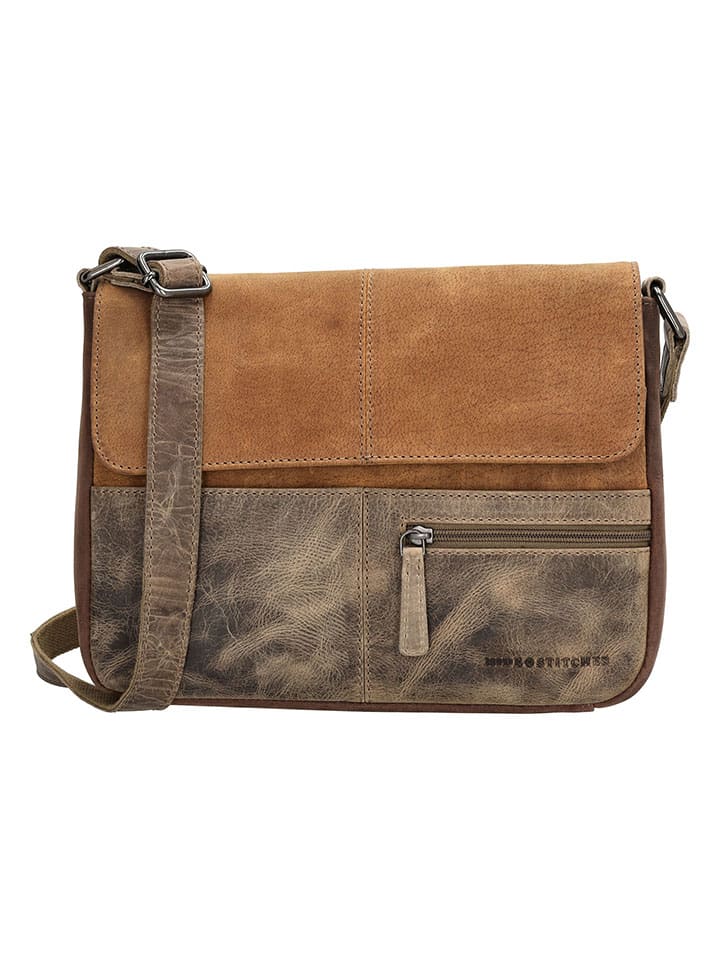 Leren schoudertas lichtbruin/bruin - (B)26 x (H)21 x (D)6 cm