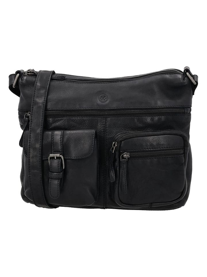 Leder-Umhängetasche in Schwarz - (B)34 x (H)25 x (T)10 cm