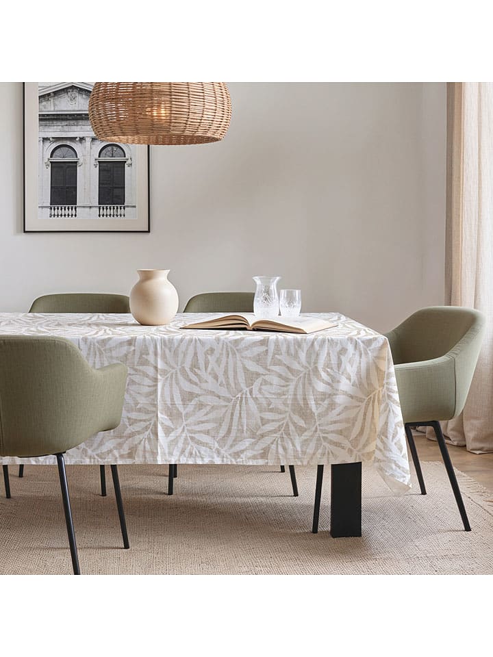 Obrus "Floral And Tropical Tesa" w kolorze beżowo-białym